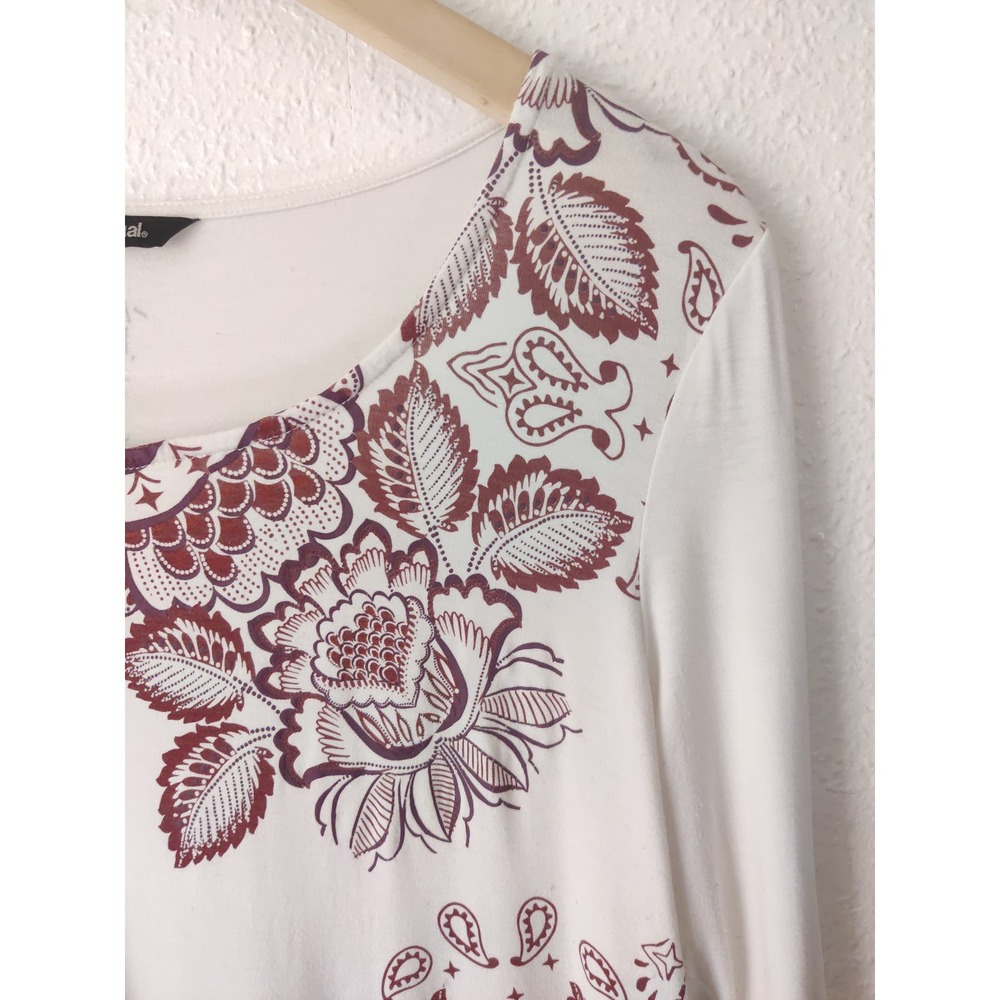 3/$20 Desigual Kassandra White & Red Floral Asymmetrical Long Sleeve Blouse M - Picture 3 of 8